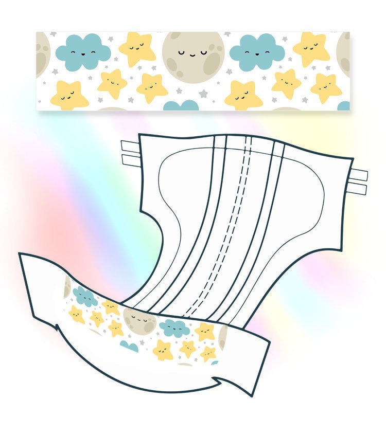 Adult ABDL Diaper Sticker - Moons & Stars - Nappy Landing Zone Tape - PaddedPawzUK
