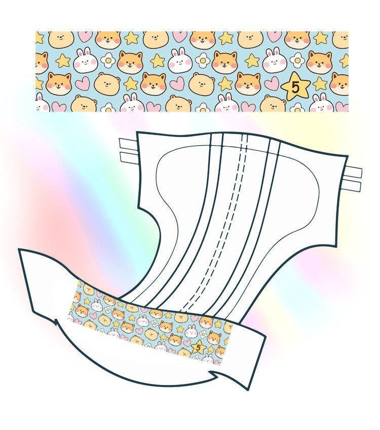 Adult ABDL Diaper Sticker - Shiba & Friends Design - Nappy Landing Zone Tape - PaddedPawzUK