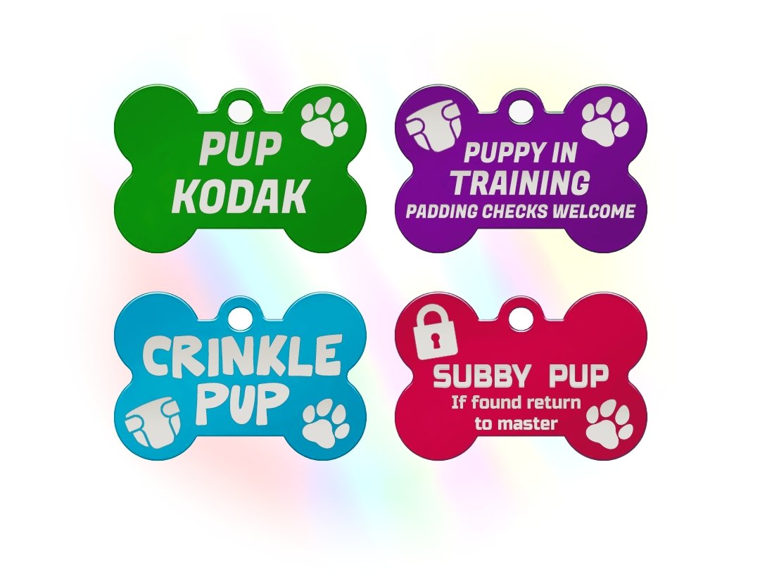 Kink Collar Tags Customisable Adult Dog Tags Bone Shape Abdl Pup