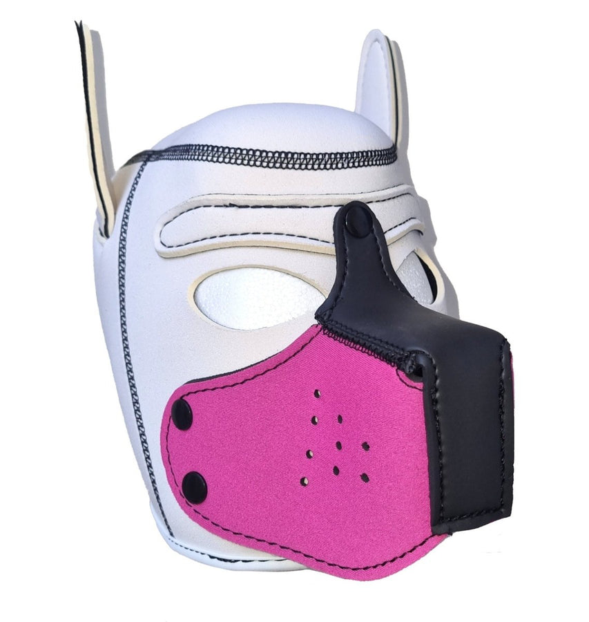 Puppy Hood - White / Pink Pup Neoprene Mask - PaddedPawzUK