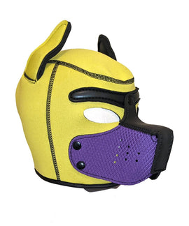 Puppy Hood - Yellow / Purple Pup Neoprene Mask - PaddedPawzUK
