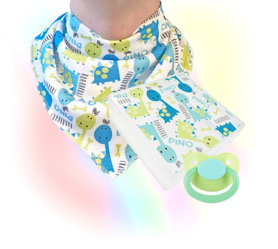 ABDL Dinosaur Bundle - Adult Pacifier + Storage Box + Bandana Set - Dino ddlb ddlg bib abdl agere - PaddedPawzUK