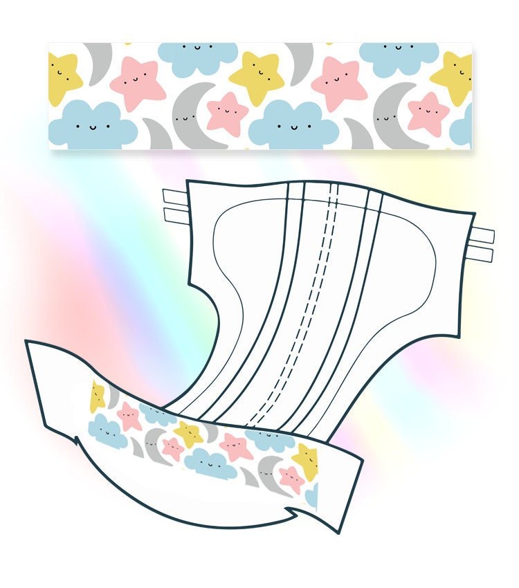 Adult ABDL Diaper Sticker - Moons & Stars v2 - Nappy Landing Zone Tape - PaddedPawzUK