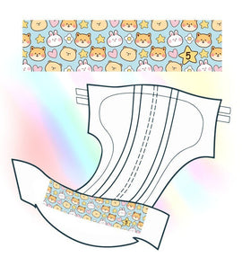Adult ABDL Diaper Sticker - Shiba & Friends Design - Nappy Landing Zone Tape - PaddedPawzUK