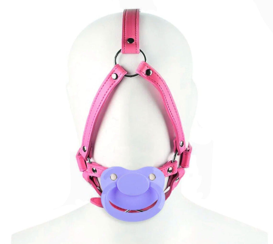 Adult Pacifier Gag Head Harness Hot Pink - ABDL Dummy Gag - PaddedPawzUK