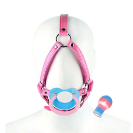 Adult Pacifier Gag Trans Head Harness Hot Pink - ABDL Dummy Gag - PaddedPawzUK