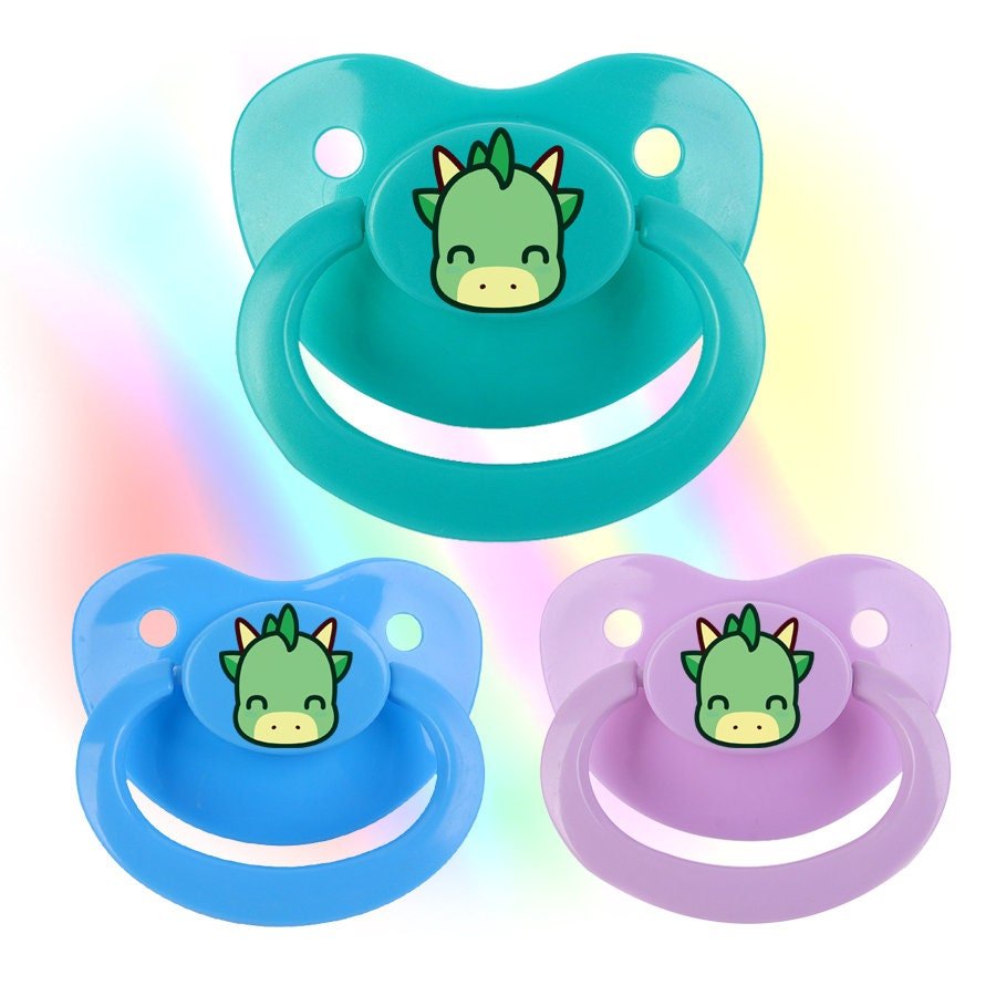 Adult Pacifier - Green Dino Design - ABDL Dinosaur Dummy - PaddedPawzUK