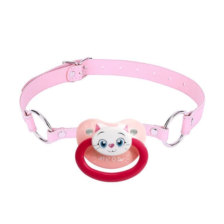 Adult Pacifier Kitty Gag Pink - ABDL Dummy Gag Ddlg - PaddedPawzUK