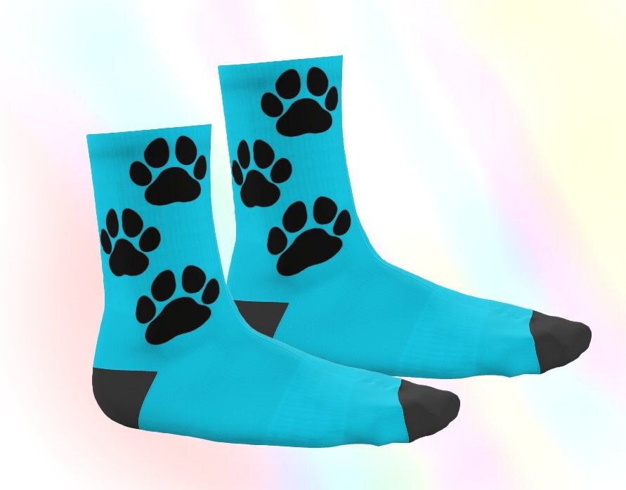 Adult Paw Print Socks Kink - Blue - Pet-Play Socks - PaddedPawzUK