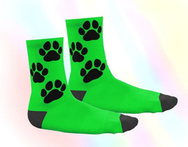 Adult Paw Print Socks Kink - Green - Pet-Play Socks - PaddedPawzUK
