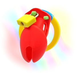 Chastity Cage Silicone V1 - Multicolour Small Male Lock Device Abdl (Red Blue Yellow) Fetish - PaddedPawzUK