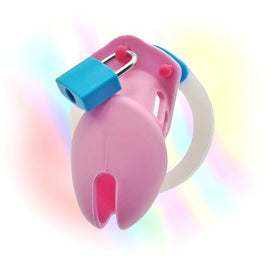 Chastity Cage Silicone V11 - Multicolour Small Male Lock Device Abdl Sissy (Pink White Blue) Fetish - PaddedPawzUK