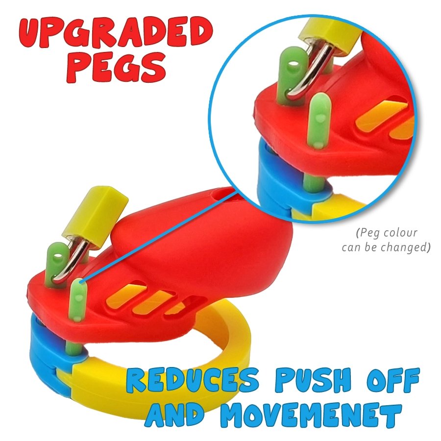 Chastity Cage Silicone V2 - Multicolour Small Male Lock Device Abdl (Blue Yellow Red) Fetish - PaddedPawzUK
