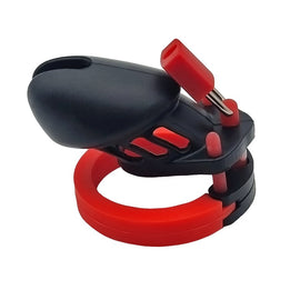 Chastity Cage Silicone V5 - Multicolour Small Male Lock Device Kink (Black Red) Fetish - PaddedPawzUK