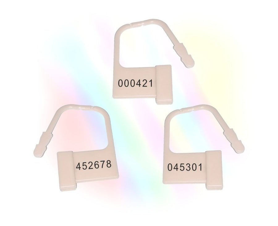 Chastity Numbered Locks - Cream - Disposable Chastity Cage Plastic Padlocks - PaddedPawzUK