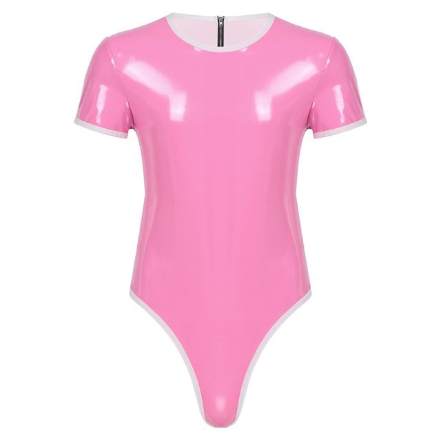 Latex Onesie - Adult Snap Crotch Wet Look Bodysuit ABDL (Pink) PRE-ORDER - PaddedPawzUK